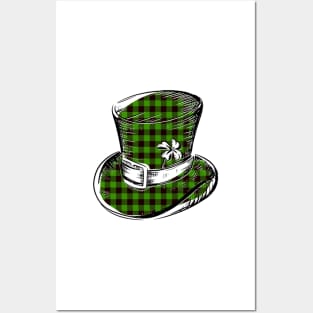 Irish Lucky Clover Leprechaun Hat in Green Plaid Posters and Art